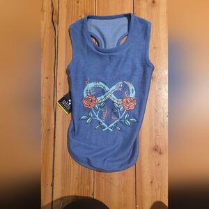 Blue Floral Snake Print Sleeveless Dog Tank - Unbranded